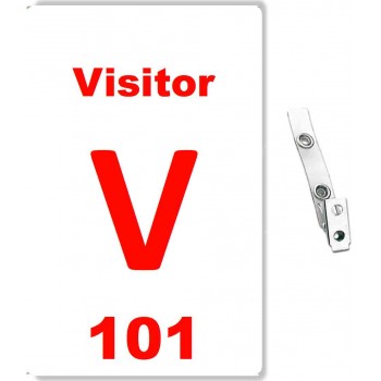 Custom Printed Numbered White PVC Visitor Badges + Strap Clips - 100 pack